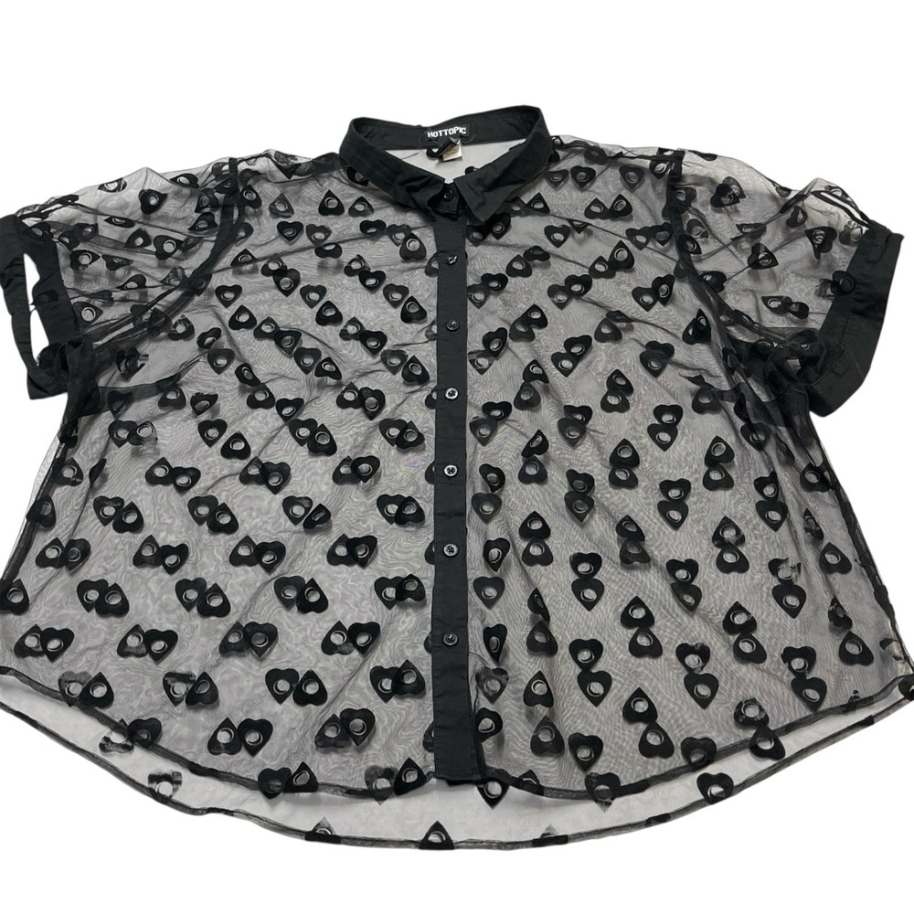 Hot Topic Blouse Black Sheer Burnout Velvet Heart Size 4‎ Whimsigoth Grunge